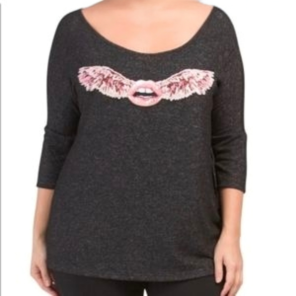 Melissa Masse Made-to-Measure Scoop-Neck Embroidered Lips Top